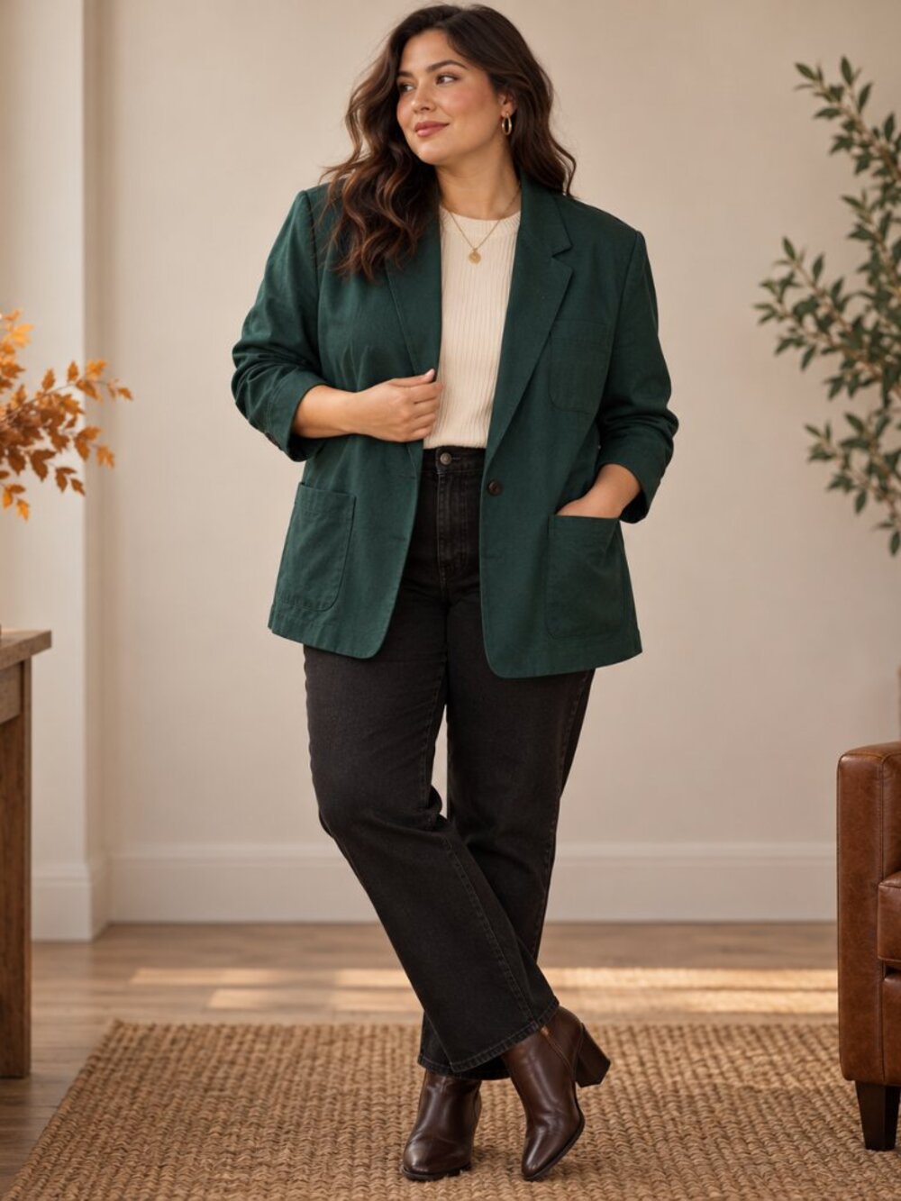 Rafaella Dark Green Ramie Cotton Blazer Jacket Size 16 Vintage Careerwear